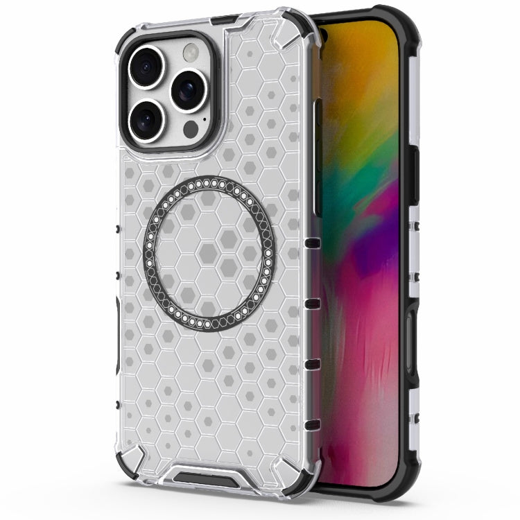 For iPhone 16 Pro Max Honeycomb Magnetic Ring Shockproof Phone Case(White) - iPhone 16 Pro Max Cases by PMC TechLife | Online Shopping South Africa | PMC TechLife | Buy Now Pay Later Mobicred