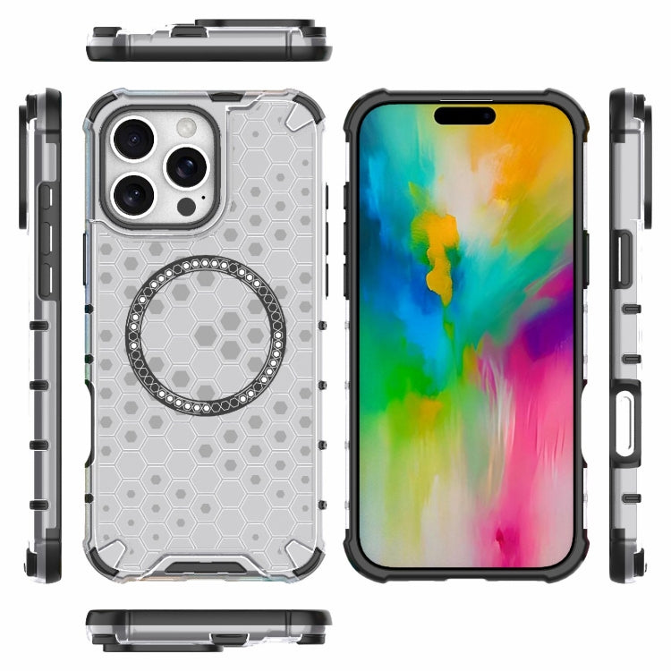For iPhone 16 Pro Max Honeycomb Magnetic Ring Shockproof Phone Case(White) - iPhone 16 Pro Max Cases by PMC TechLife | Online Shopping South Africa | PMC TechLife | Buy Now Pay Later Mobicred