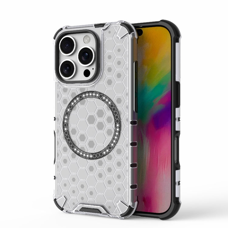 For iPhone 16 Pro Honeycomb Magnetic Ring Shockproof Phone Case(White) - iPhone 16 Pro Cases by PMC TechLife | Online Shopping South Africa | PMC TechLife | Buy Now Pay Later Mobicred