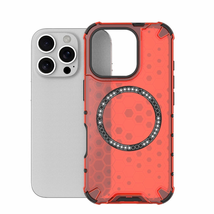 For iPhone 16 Pro Honeycomb Magnetic Ring Shockproof Phone Case(Red) - iPhone 16 Pro Cases by PMC TechLife | Online Shopping South Africa | PMC TechLife | Buy Now Pay Later Mobicred