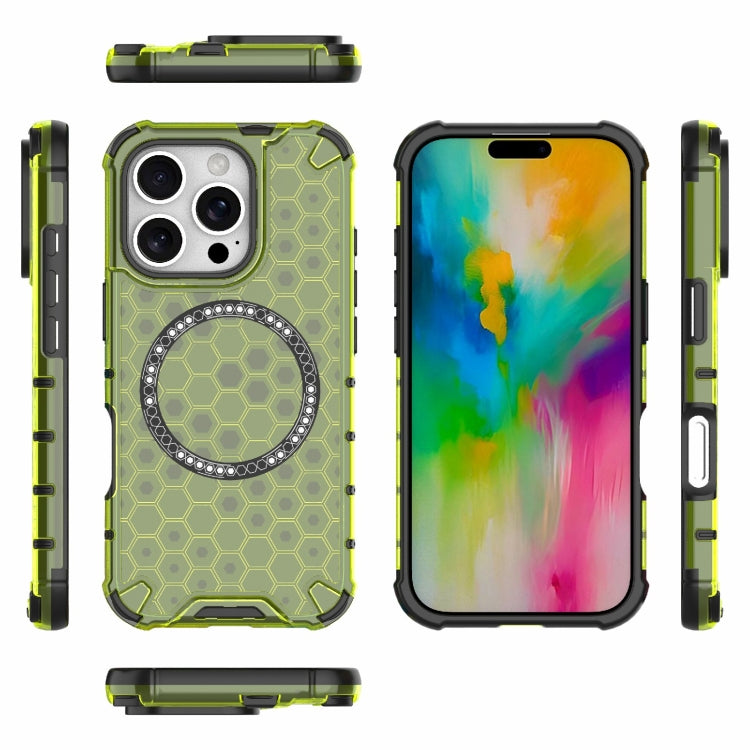 For iPhone 16 Pro Honeycomb Magnetic Ring Shockproof Phone Case(Green) - iPhone 16 Pro Cases by PMC TechLife | Online Shopping South Africa | PMC TechLife | Buy Now Pay Later Mobicred