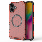 For iPhone 16 Plus Honeycomb Magnetic Ring Shockproof Phone Case(Red)