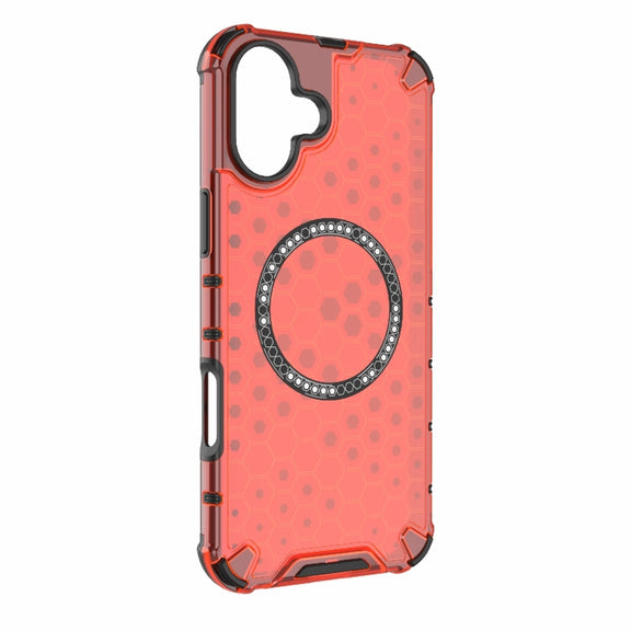 For iPhone 16 Plus Honeycomb Magnetic Ring Shockproof Phone Case(Red)