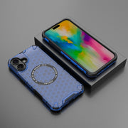 For iPhone 16 Plus Honeycomb Magnetic Ring Shockproof Phone Case(Blue)