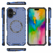 For iPhone 16 Plus Honeycomb Magnetic Ring Shockproof Phone Case(Blue)