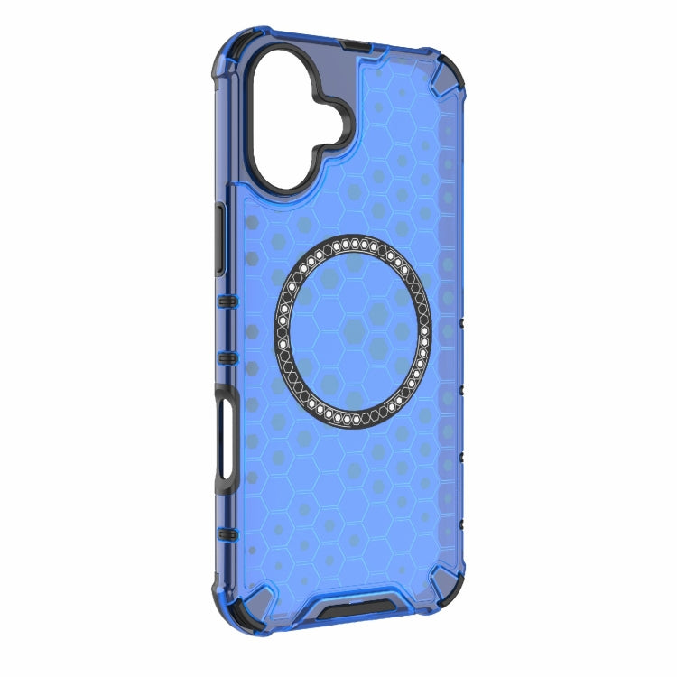 For iPhone 16 Plus Honeycomb Magnetic Ring Shockproof Phone Case(Blue) - iPhone 16 Plus Cases by PMC TechLife | Online Shopping South Africa | PMC TechLife | Buy Now Pay Later Mobicred