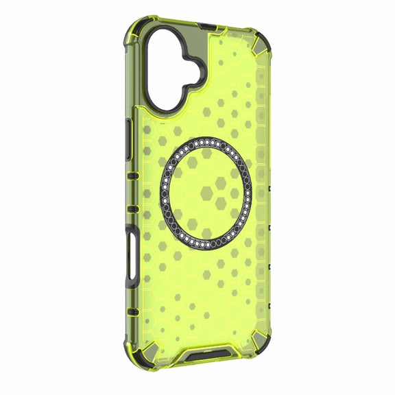 For iPhone 16 Plus Honeycomb Magnetic Ring Shockproof Phone Case(Green)
