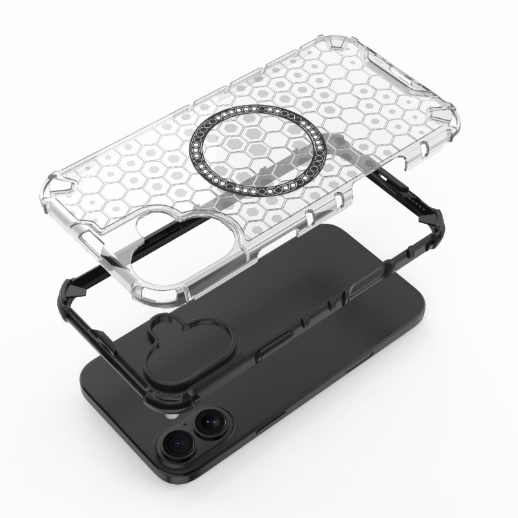 For iPhone 16 Plus Honeycomb Magnetic Ring Shockproof Phone Case(Green)