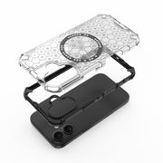 For iPhone 16 Honeycomb Magnetic Ring Shockproof Phone Case(Black)