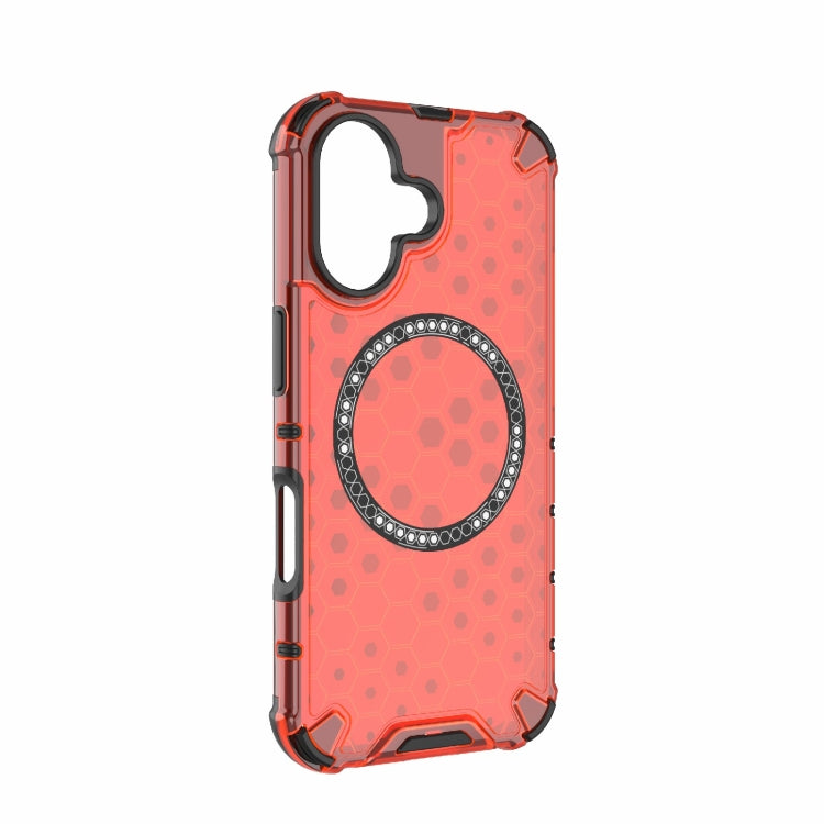 For iPhone 16 Honeycomb Magnetic Ring Shockproof Phone Case(Red) - iPhone 16 Cases by PMC TechLife | Online Shopping South Africa | PMC TechLife | Buy Now Pay Later Mobicred