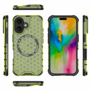For iPhone 16 Honeycomb Magnetic Ring Shockproof Phone Case(Green)