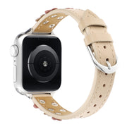 For Apple Watch Ultra 2 49mm Stitched Flower Leather Watch Band(Khaki)