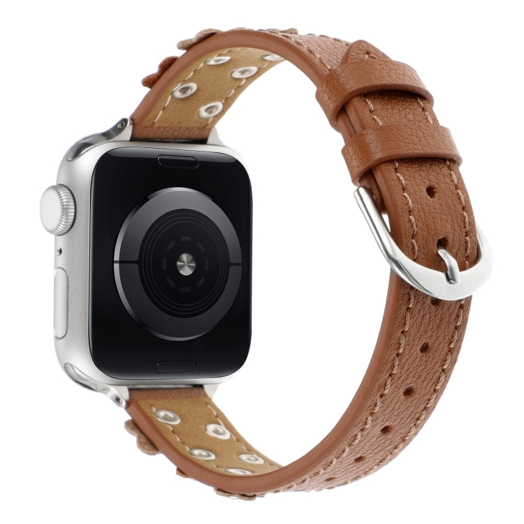 For Apple Watch Ultra 2 49mm Stitched Flower Leather Watch Band(Brown)