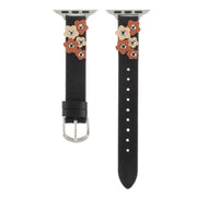 For Apple Watch Ultra 2 49mm Stitched Flower Leather Watch Band(Black)