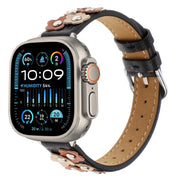 For Apple Watch Ultra 49mm Stitched Flower Leather Watch Band(Black)