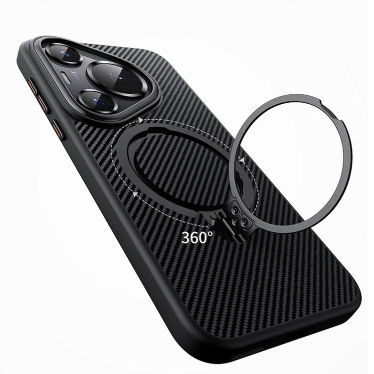 For Huawei Pura 70 Double Ring MagSafe Holder Carbon Fibre Phone Case(Silver)