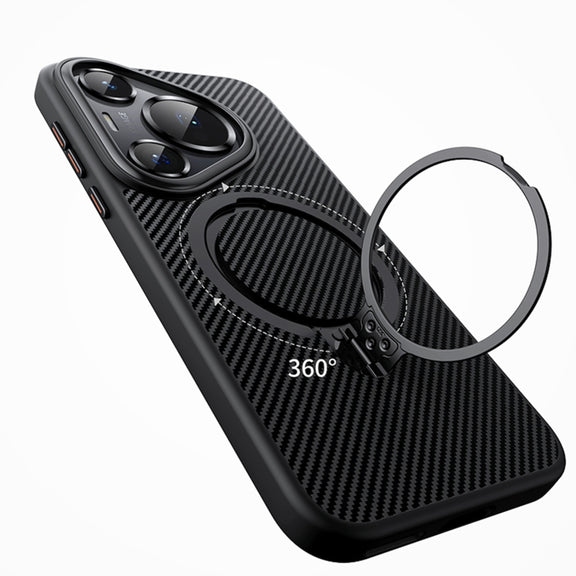 For Huawei Pura 70 Pro Double Ring MagSafe Holder Carbon Fibre Phone Case(Black)