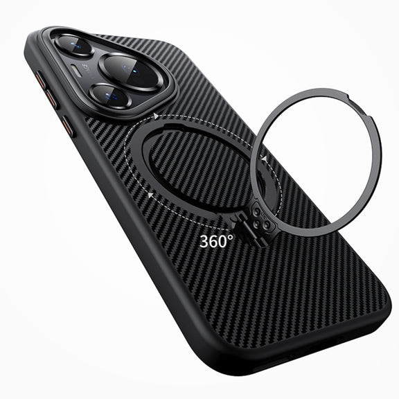 For Huawei Pura 70 Ultra Double Ring MagSafe Holder Carbon Fibre Phone Case(Black)