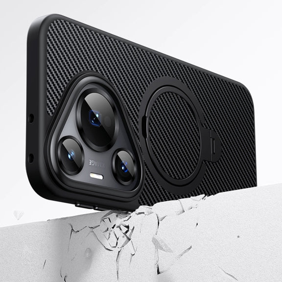 For Huawei Pura 70 Ultra Double Ring MagSafe Holder Carbon Fibre Phone Case(Black)