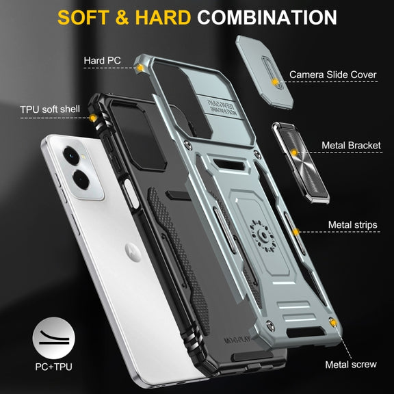 For Motorola Moto G Play 5G 2024 Armor PC + TPU Camera Shield Phone Case(Grey)