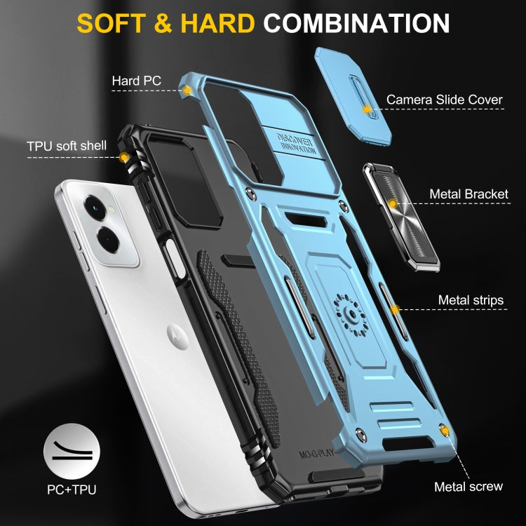 For Motorola Moto G Stylus 5G 2024 Armor PC + TPU Camera Shield Phone Case(Light Blue)