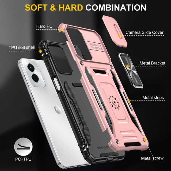 For Motorola Moto G Stylus 5G 2024 Armor PC + TPU Camera Shield Phone Case(Rose Gold)
