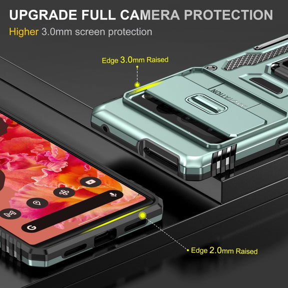 For Google Pixel 9 Pro XL 6.8 Armor PC + TPU Camera Shield Phone Case(Alpine Green)