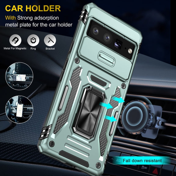 For Google Pixel 9 Pro XL 6.8 Armor PC + TPU Camera Shield Phone Case(Alpine Green)