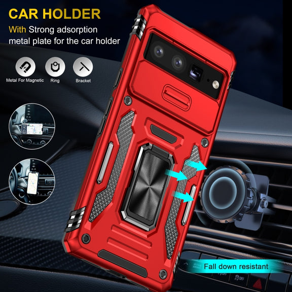For Google Pixel 9 Pro XL 6.8 Armor PC + TPU Camera Shield Phone Case(Red)