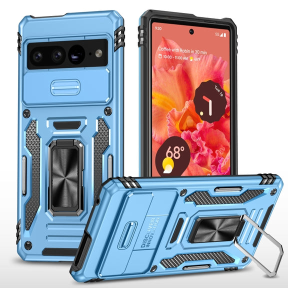 For Google Pixel 9 Pro XL 6.8 Armor PC + TPU Camera Shield Phone Case(Light Blue)