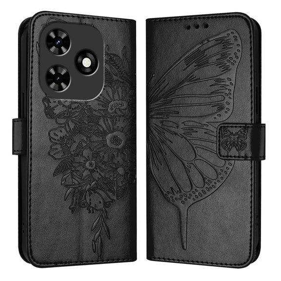For Tecno Spark Go 2024 / Spark 20C Embossed Butterfly Leather Phone Case(Black)