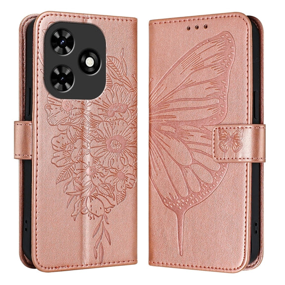 For Tecno Spark Go 2024 / Spark 20C Embossed Butterfly Leather Phone Case(Rose Gold)