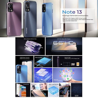 HOTWAV Note 13, 4GB+128GB, Side Fingerprint Identification, 6.6 inch Android 13 T606 Octa Core up to 1.6GHz, Network: 4G, NFC, OTG(Violet) - free shipping - PMC Jewellery - Order now!