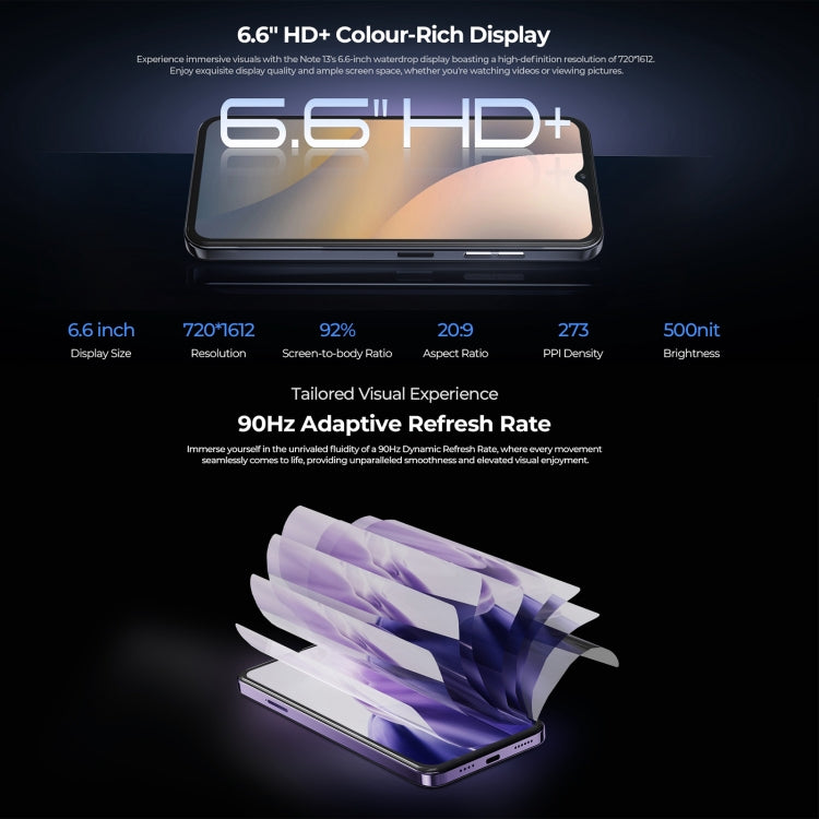 HOTWAV Note 13, 4GB+128GB, Side Fingerprint Identification, 6.6 inch Android 13 T606 Octa Core up to 1.6GHz, Network: 4G, NFC, OTG(Violet) - free shipping - PMC TechLife - Order now!