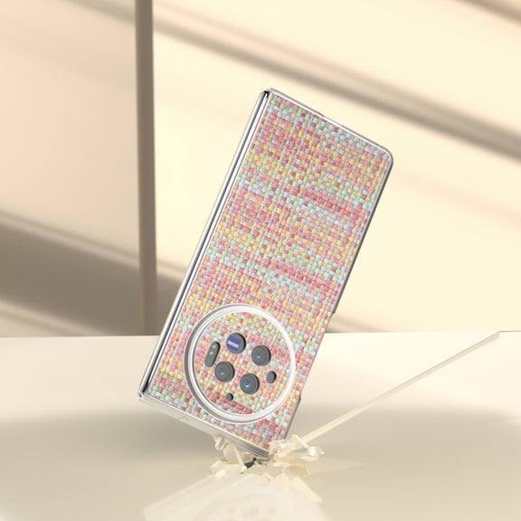 For vivo X Fold3 Colorful Rhombic Texture Frosted Translucent Frame PU Phone Case(Pink)