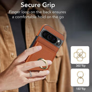 For Google Pixel 9 RFID Anti-theft Card Ring Holder Phone Case(Brown)