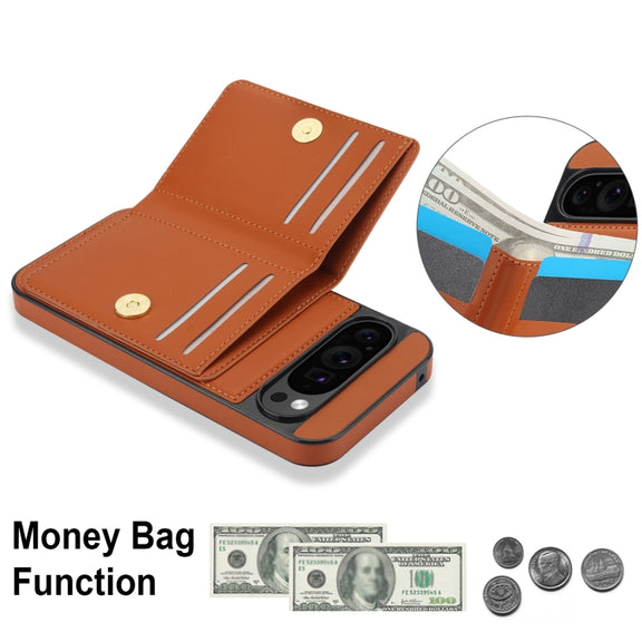 For Google Pixel 9 RFID Anti-theft Card Ring Holder Phone Case(Brown)