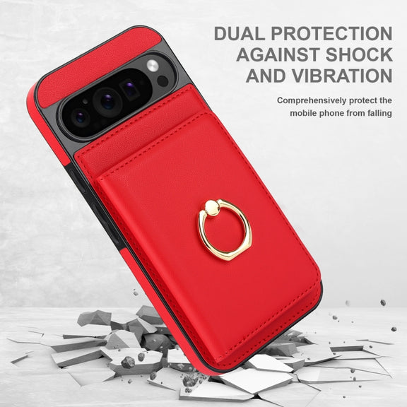 For Google Pixel 9 Pro XL RFID Anti-theft Card Ring Holder Phone Case(Red)