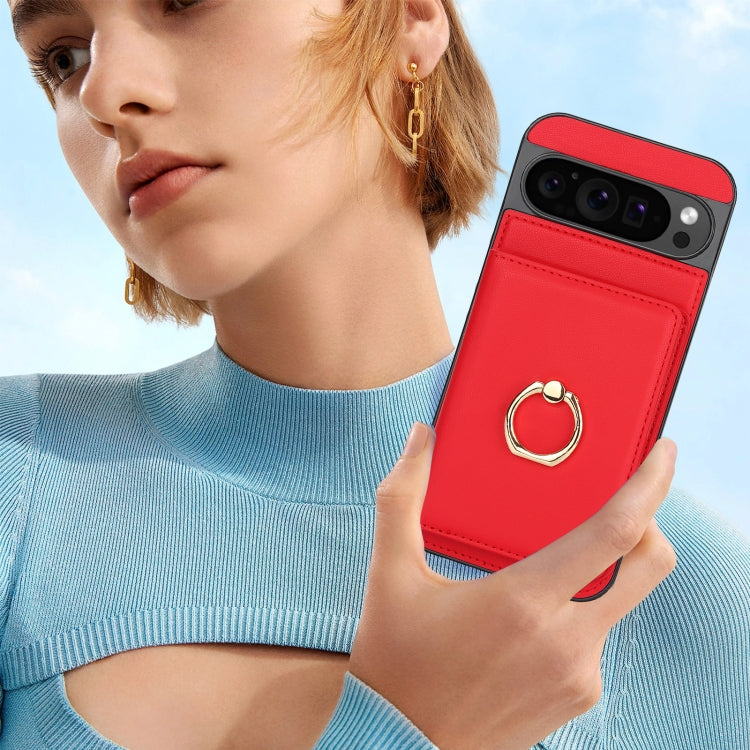 For Google Pixel 9 Pro XL RFID Anti-theft Card Ring Holder Phone Case(Red)