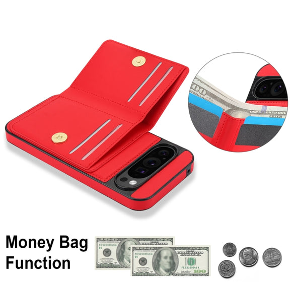 For Google Pixel 9 Pro XL RFID Anti-theft Card Ring Holder Phone Case(Red)