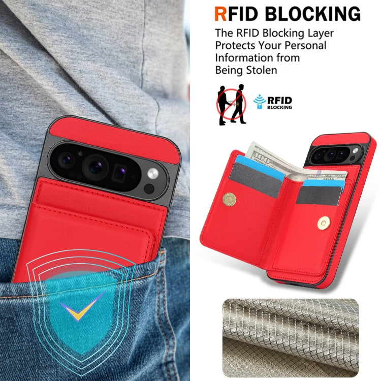 For Google Pixel 9 Pro XL RFID Anti-theft Card Ring Holder Phone Case(Red)