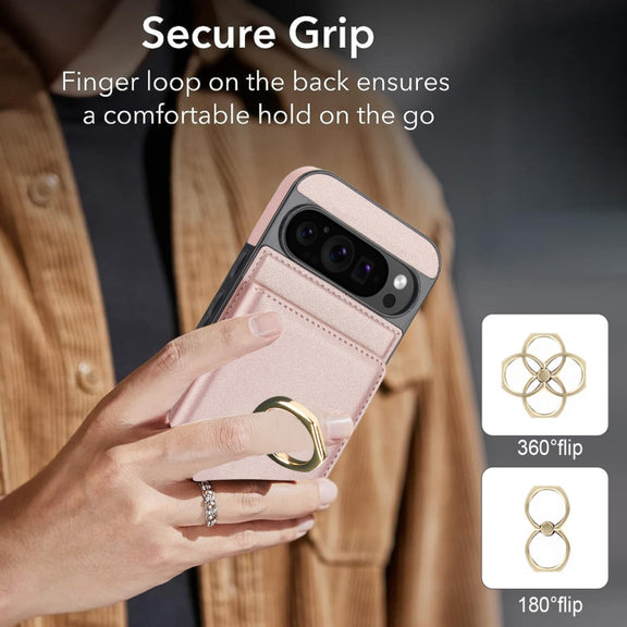 For Google Pixel 9 Pro XL RFID Anti-theft Card Ring Holder Phone Case(Rose Gold)