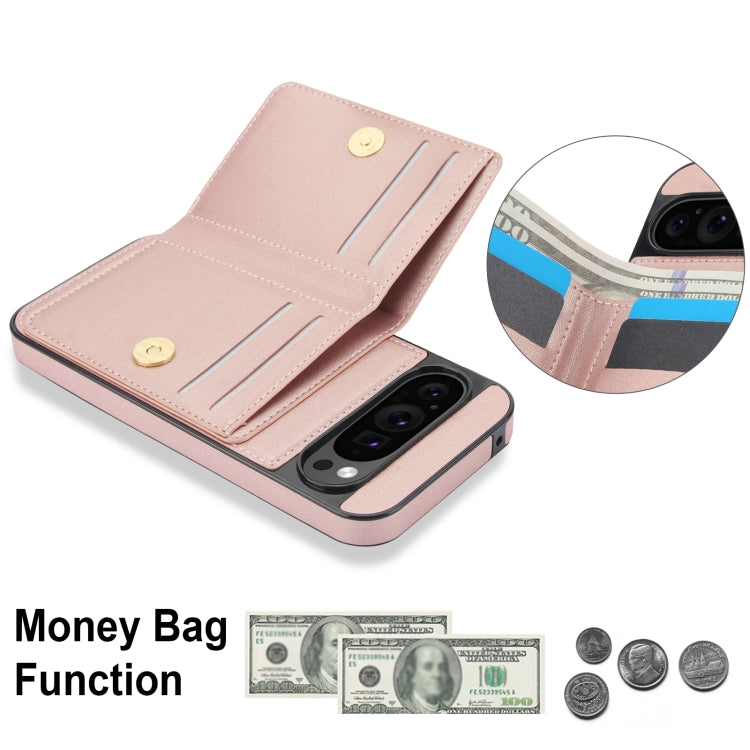 For Google Pixel 9 Pro XL RFID Anti-theft Card Ring Holder Phone Case(Rose Gold)