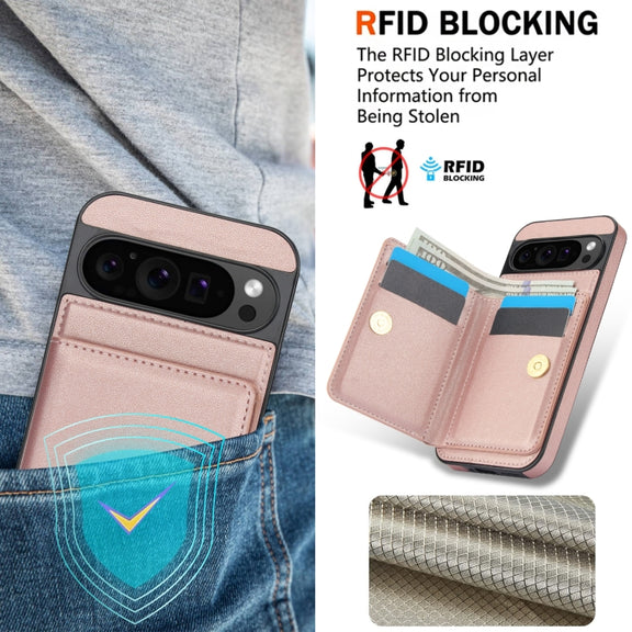 For Google Pixel 9 Pro XL RFID Anti-theft Card Ring Holder Phone Case(Rose Gold)