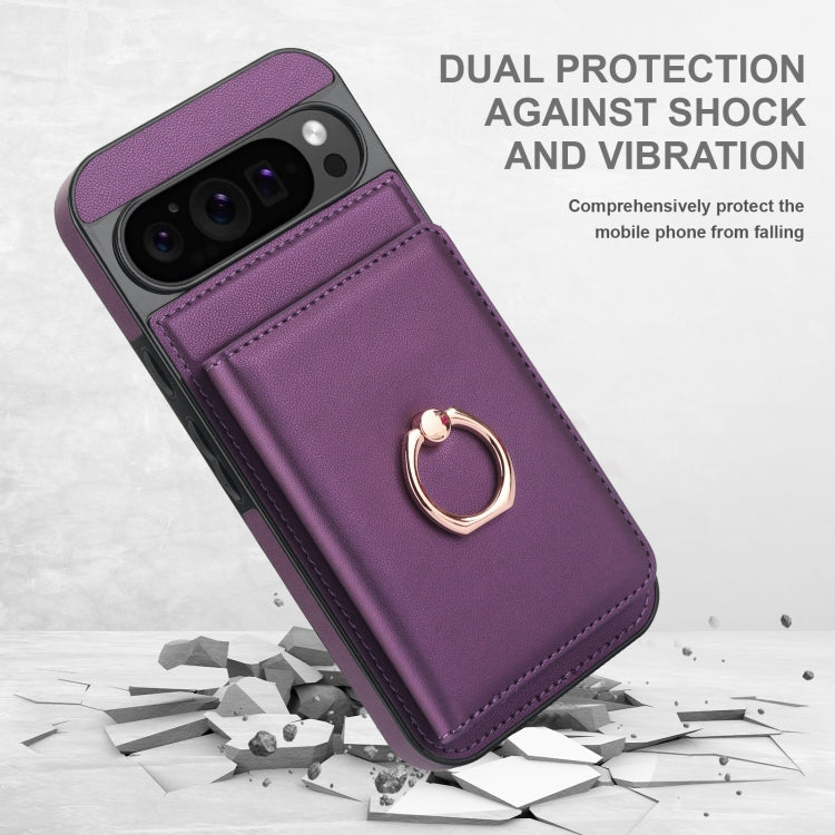 For Google Pixel 9 Pro XL RFID Anti-theft Card Ring Holder Phone Case(Dark Purple) - Google Cases by PMC TechLife | Online Shopping South Africa | PMC TechLife | Buy Now Pay Later Mobicred