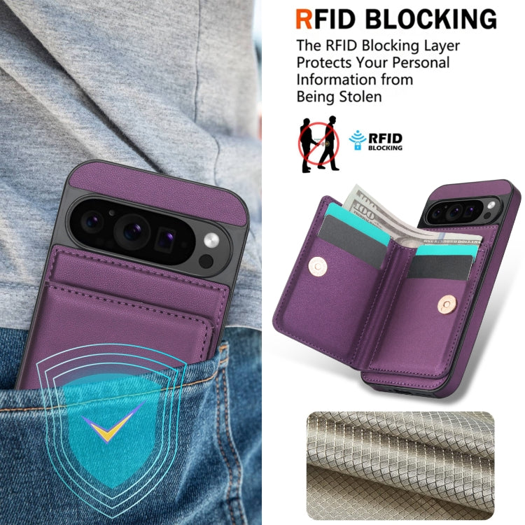 For Google Pixel 9 Pro XL RFID Anti-theft Card Ring Holder Phone Case(Dark Purple) - Google Cases by PMC TechLife | Online Shopping South Africa | PMC TechLife | Buy Now Pay Later Mobicred