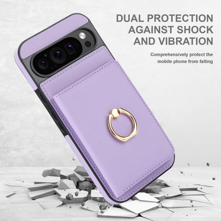 For Google Pixel 9 Pro XL RFID Anti-theft Card Ring Holder Phone Case(Purple) - Google Cases by PMC TechLife | Online Shopping South Africa | PMC TechLife | Buy Now Pay Later Mobicred