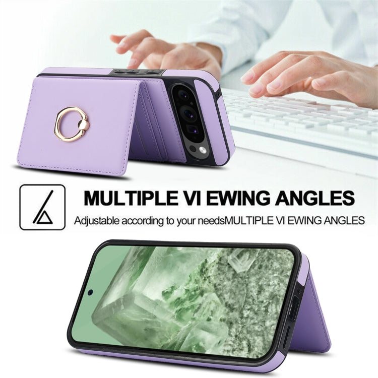 For Google Pixel 9 Pro XL RFID Anti-theft Card Ring Holder Phone Case(Purple)