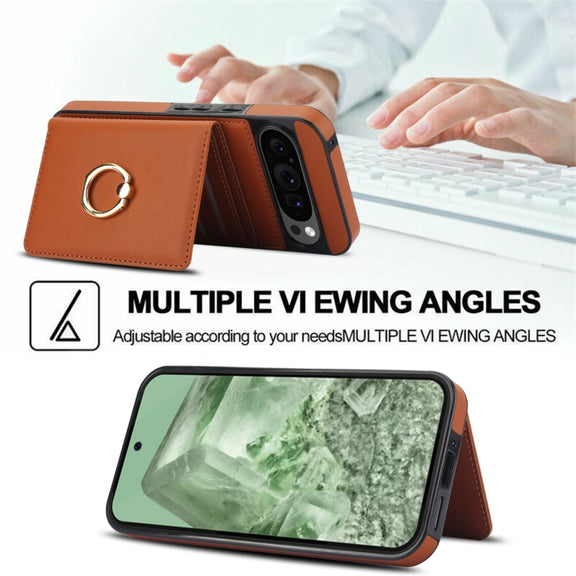 For Google Pixel 9 Pro XL RFID Anti-theft Card Ring Holder Phone Case(Brown)
