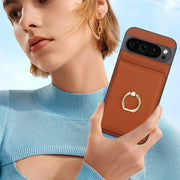 For Google Pixel 9 Pro XL RFID Anti-theft Card Ring Holder Phone Case(Brown)